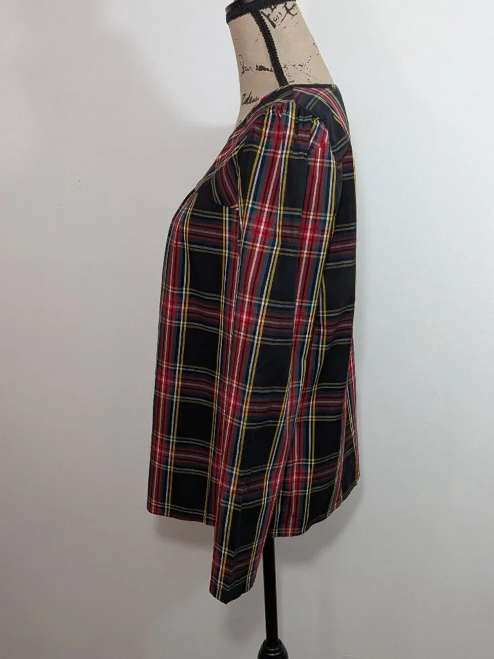 J. Crew Black Plaid Tartan Puff Sleeve Top Long Sleeve Blouse Size Small S
